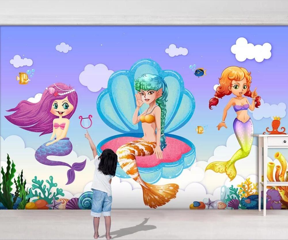 seashell mermaids children's mural wallpaper