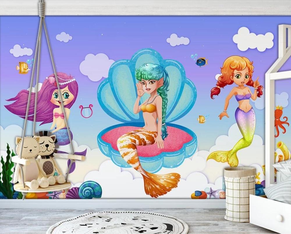 seashell mermaids children's mural wallpaper