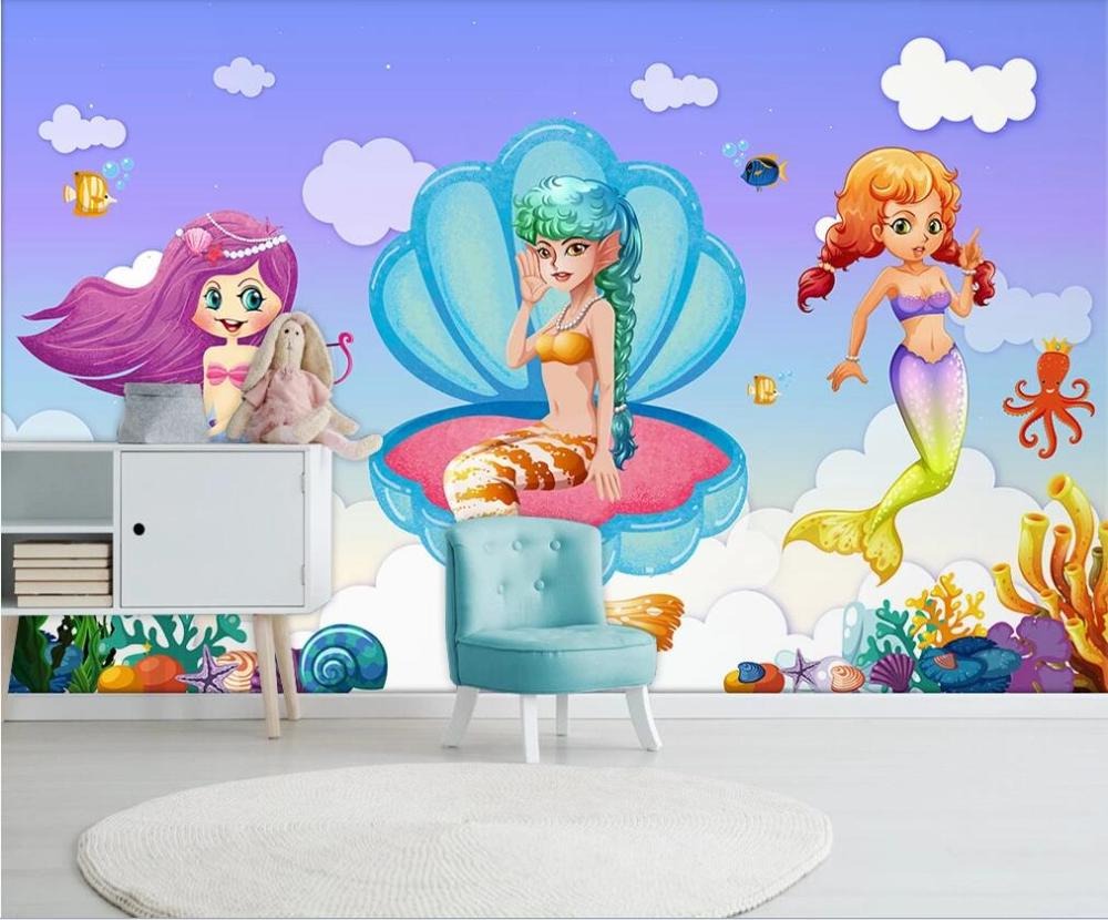 seashell mermaids children's mural wallpaper