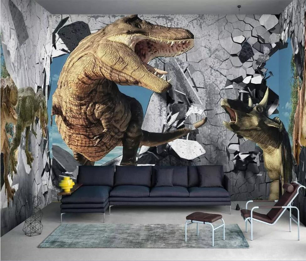 children's tyrannosaurus rex dinosaur mural wallpaper