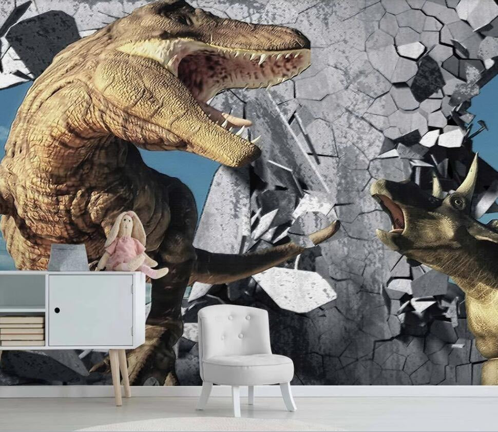 children's tyrannosaurus rex dinosaur mural wallpaper