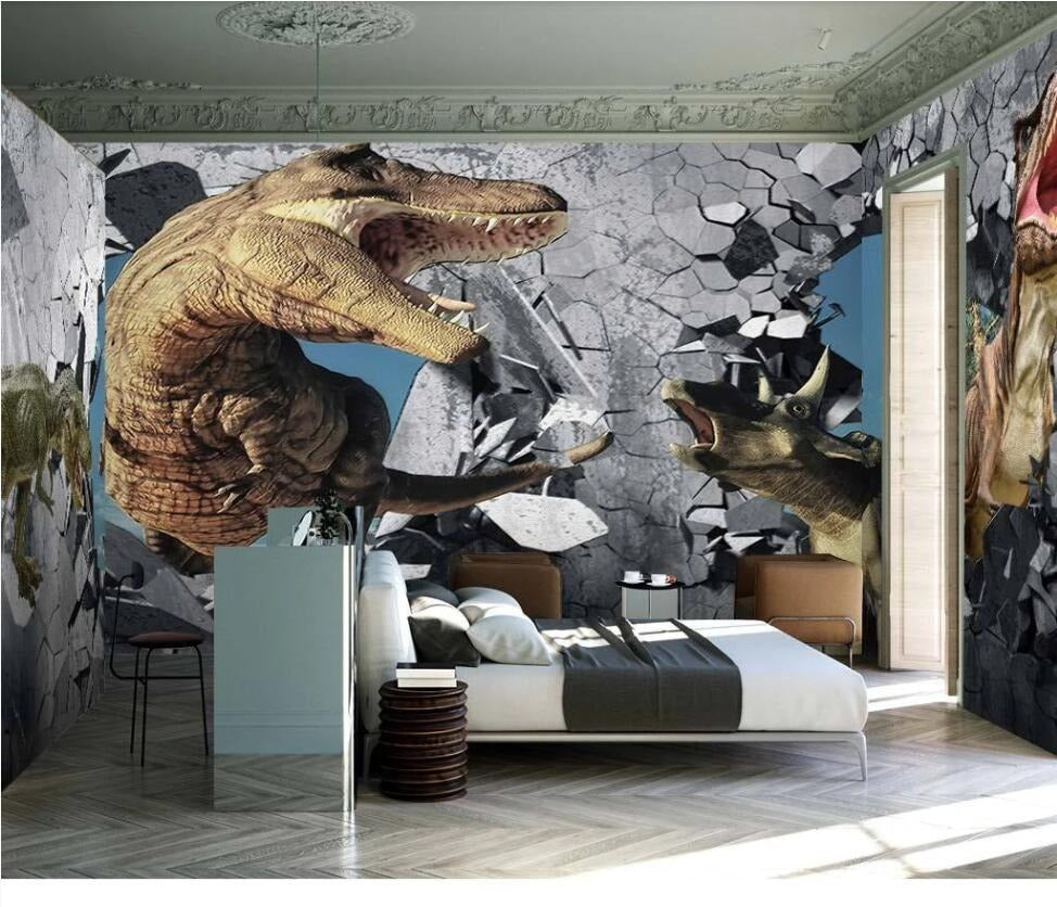 children's tyrannosaurus rex dinosaur mural wallpaper