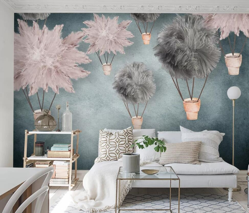 pink and grey feathered balloons mural wallpaper