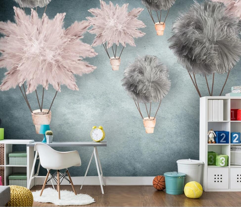 pink and grey feathered balloons mural wallpaper