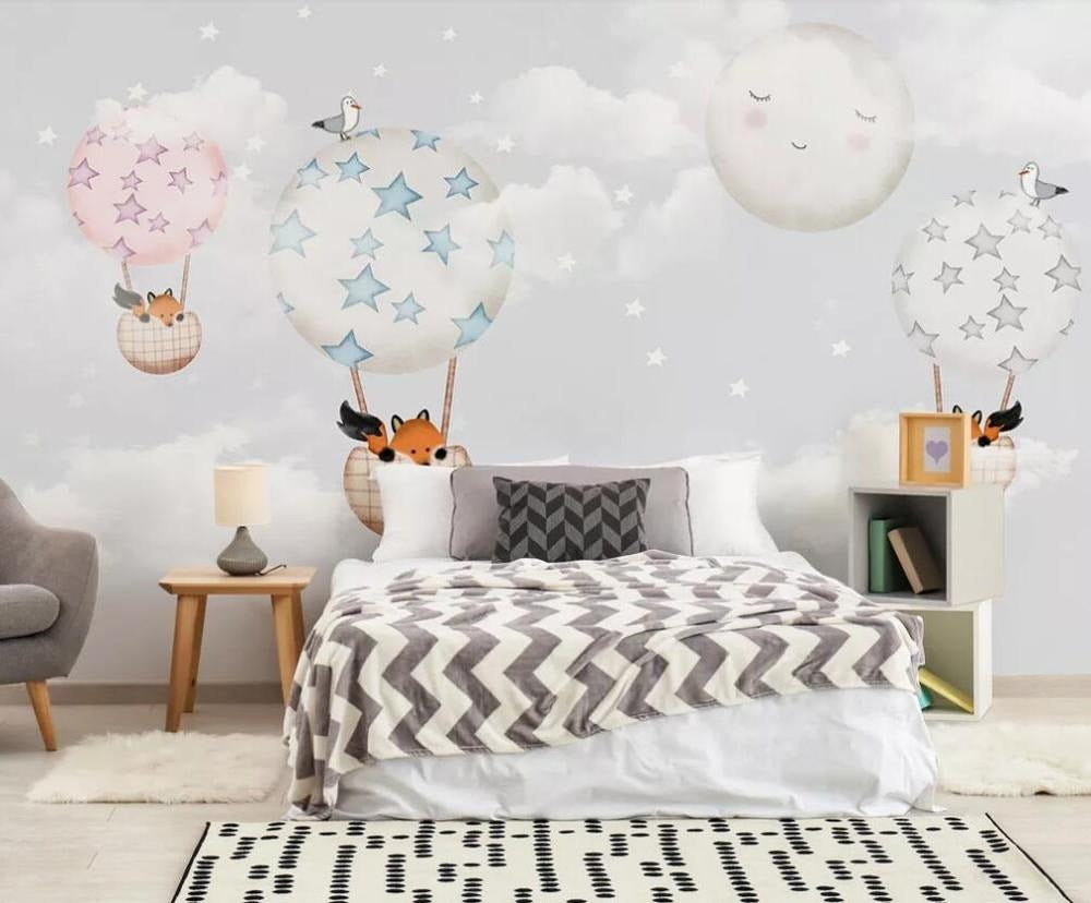 foxes and hot air balloons mural wallpaper