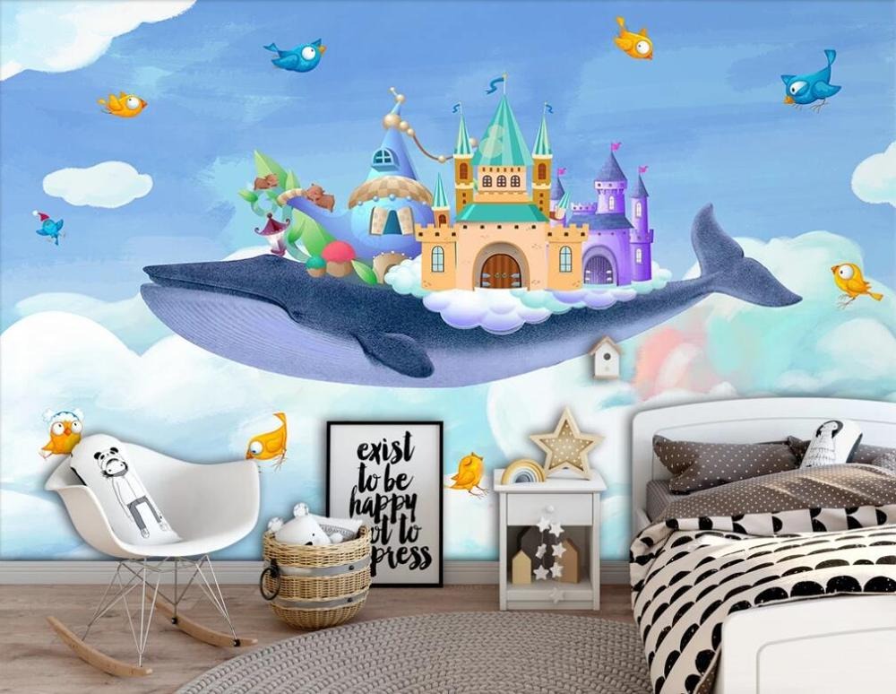 whale and king castle mural wallpaper