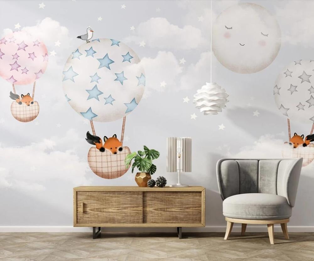 foxes and hot air balloons mural wallpaper