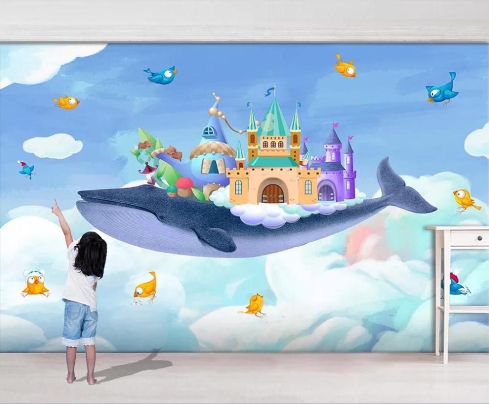 whale and king castle mural wallpaper