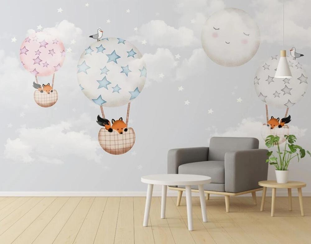 foxes and hot air balloons mural wallpaper