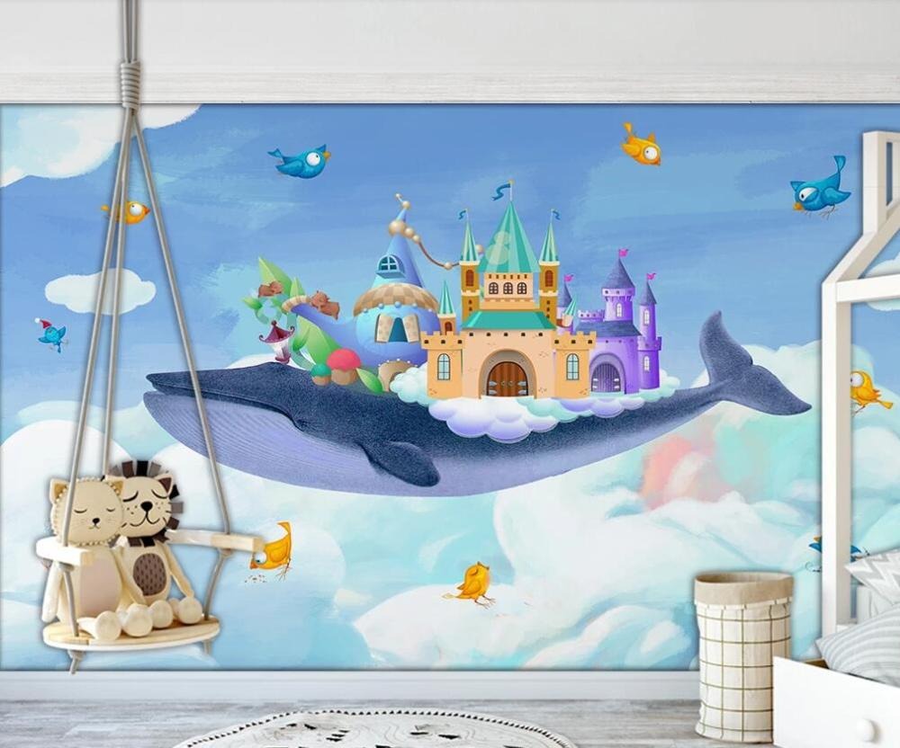 whale and king castle mural wallpaper