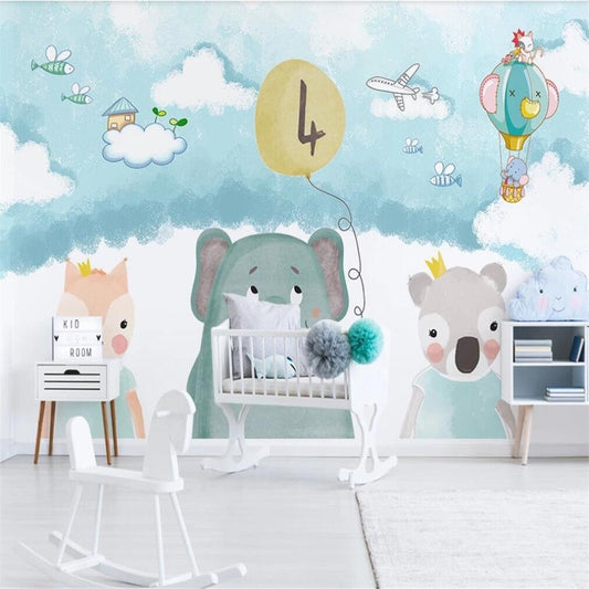 Cartoon Bears, Balloons and Elephants Mural Wallpaper