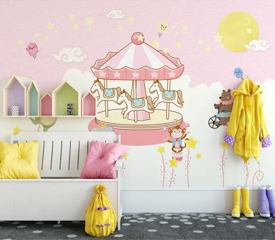 unicorn merry go round circus girls mural wallpaper