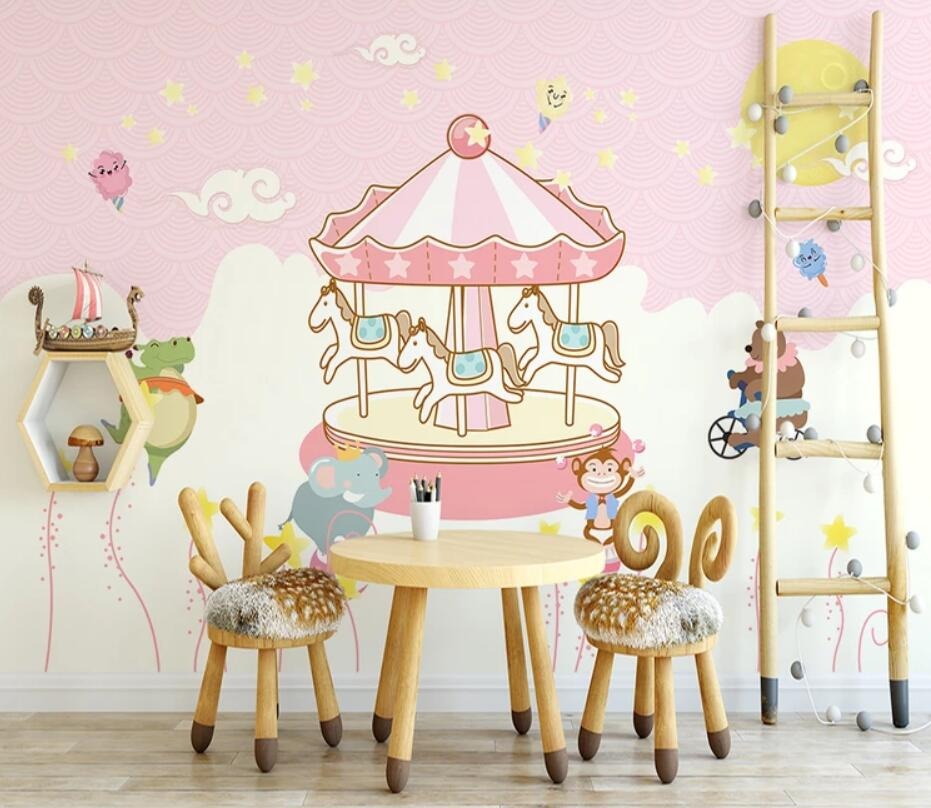 unicorn merry go round circus girls mural wallpaper