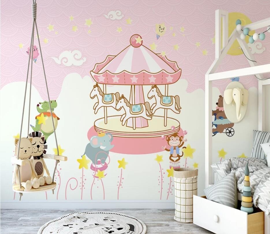 unicorn merry go round circus girls mural wallpaper