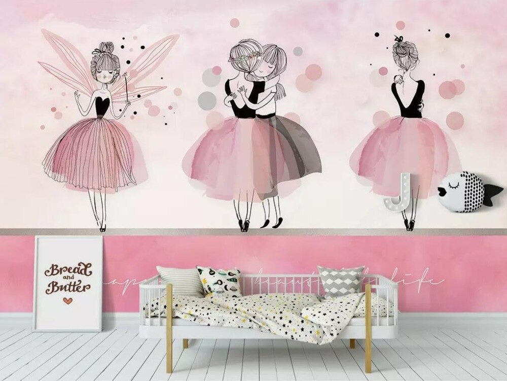 pink girl ballerina mural wallpaper