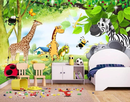 Cartoon Jungle Children's Room Mural Wallpaper