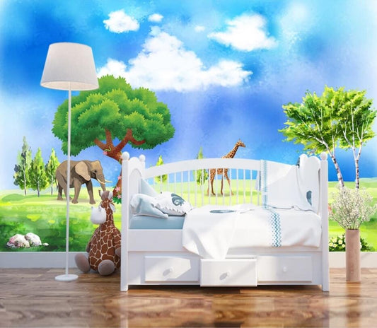 Bright Zoo Landscape Mural Wallpaper